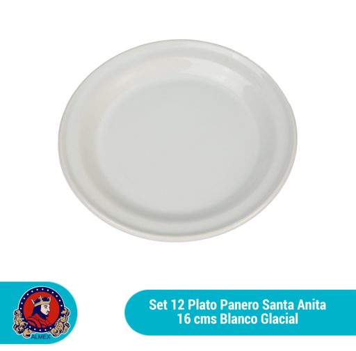 Set de 12 platos panero blanco 16 cms. santa anita